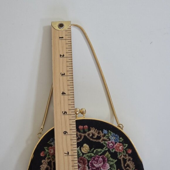 Vintage Floral Petit Point Purse Round Needlepoint Tapestry Evening Bag Clutch - Picture 3 of 16